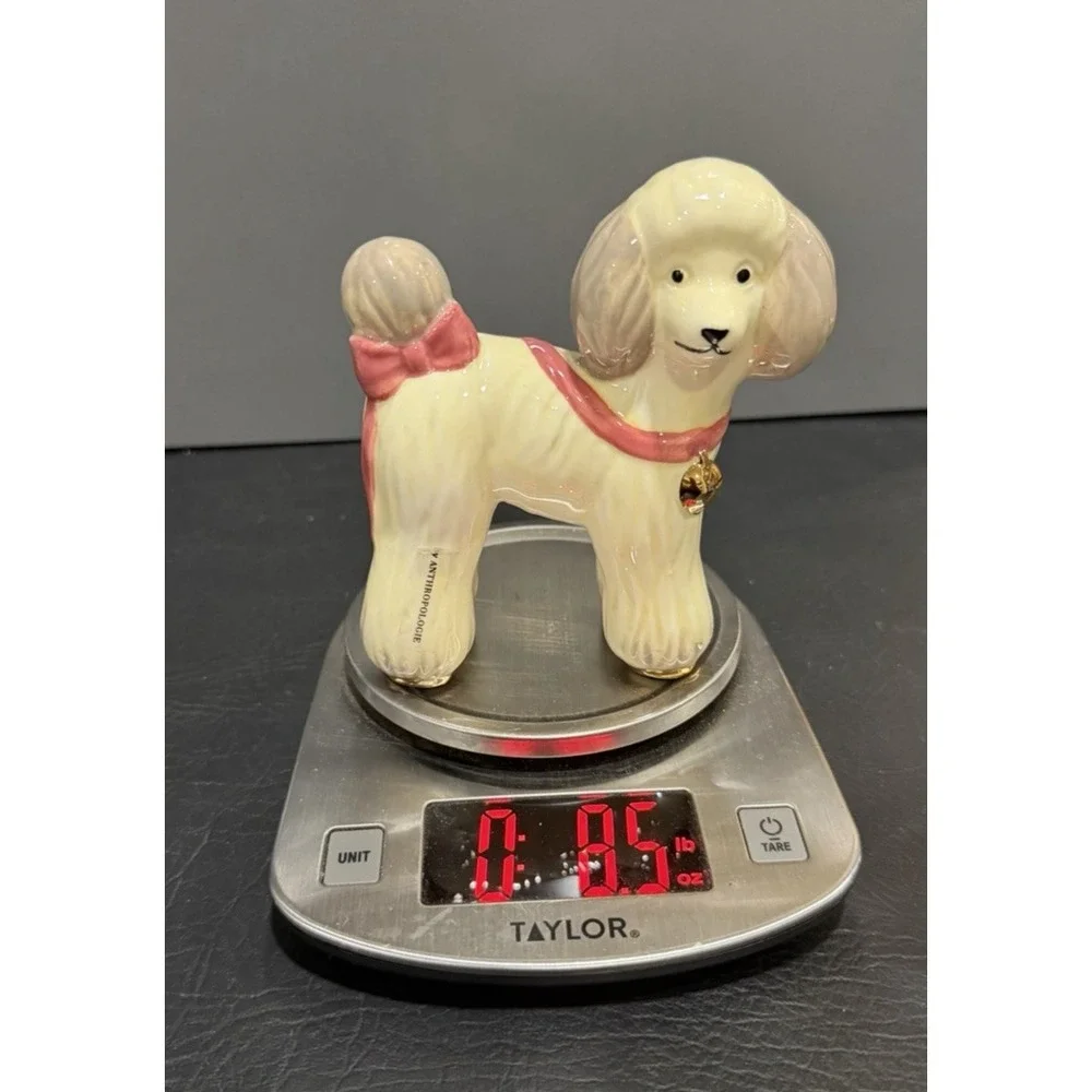 Anthropologie Ceramic Cream Poodle Dog Figurine Pink Bow Japan Novelty Decor